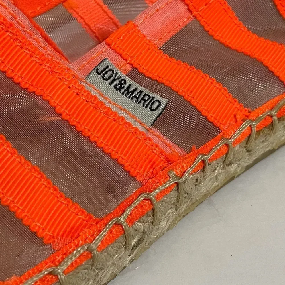 Jay & Mario Neon Orange Striped Sheer Mesh Slip On Espadrilles Size 8 New